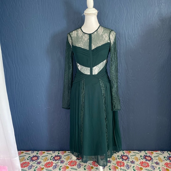 Asos Pleated Midi Dress Size 2 Sheer Green Lace - Picture 1 of 7